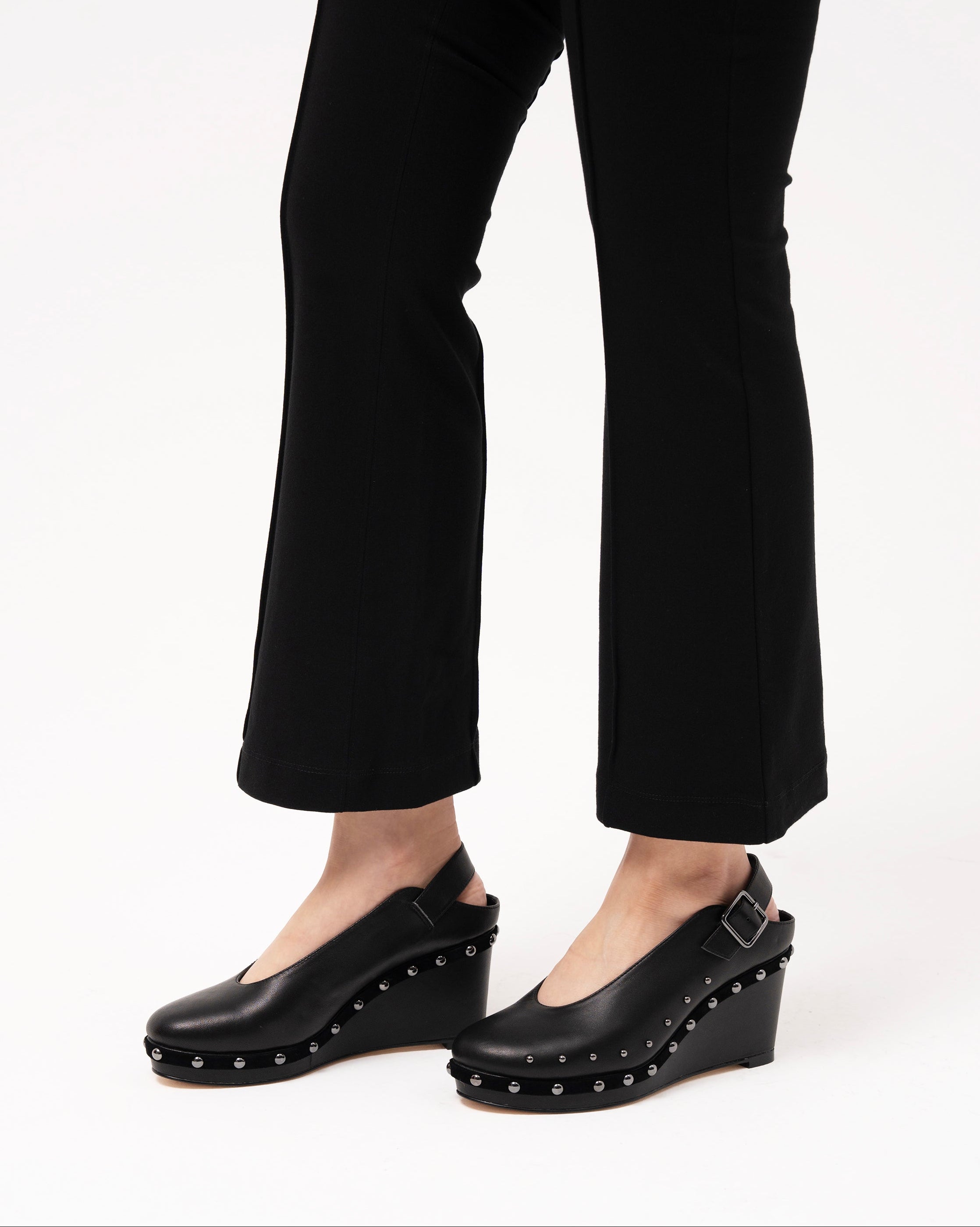 Black wedge sandal with studded details luxury leather Kuwait Shoes - KSA Shoes 