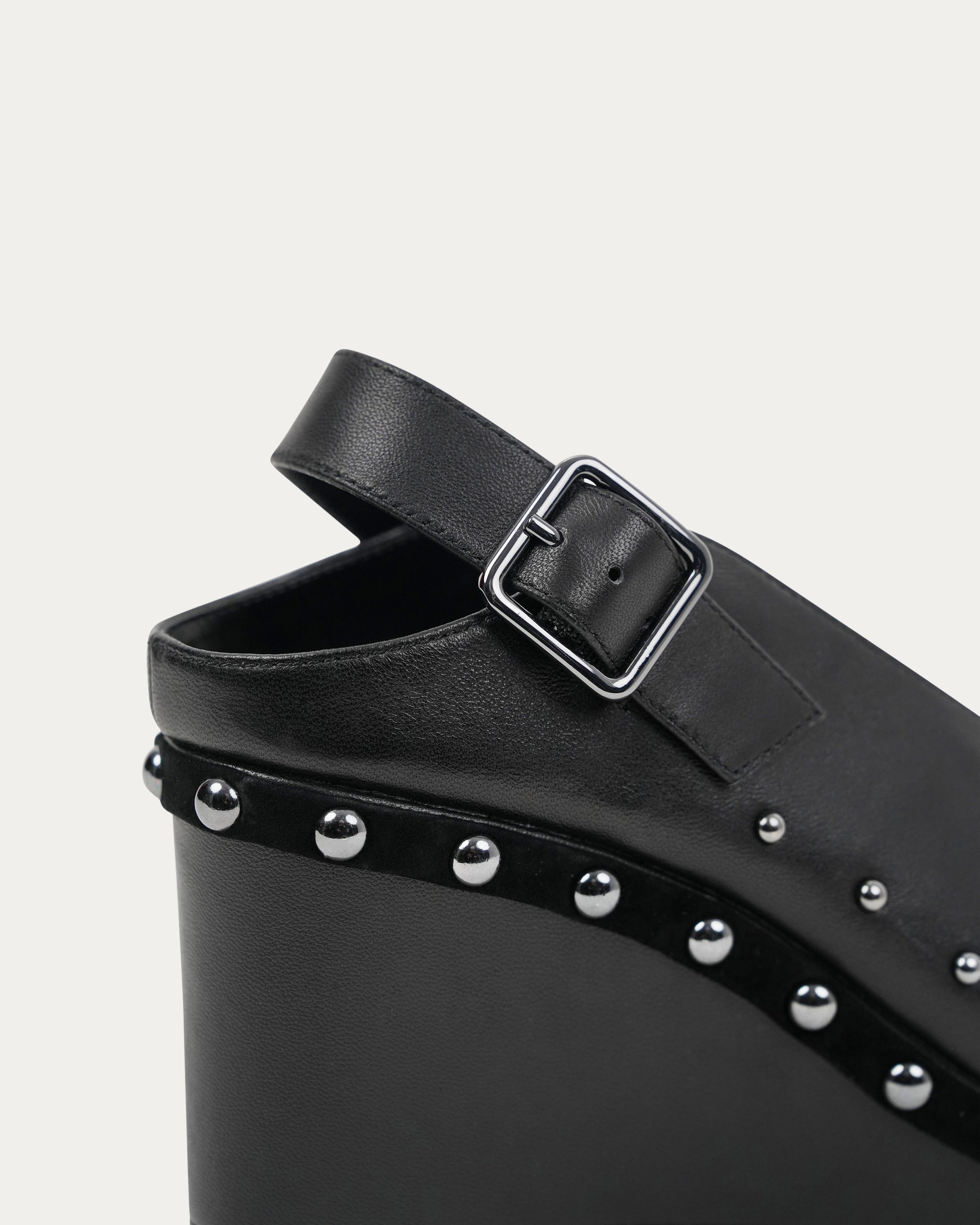 Black wedge sandal with studded details luxury leather Kuwait Shoes - KSA Shoes 