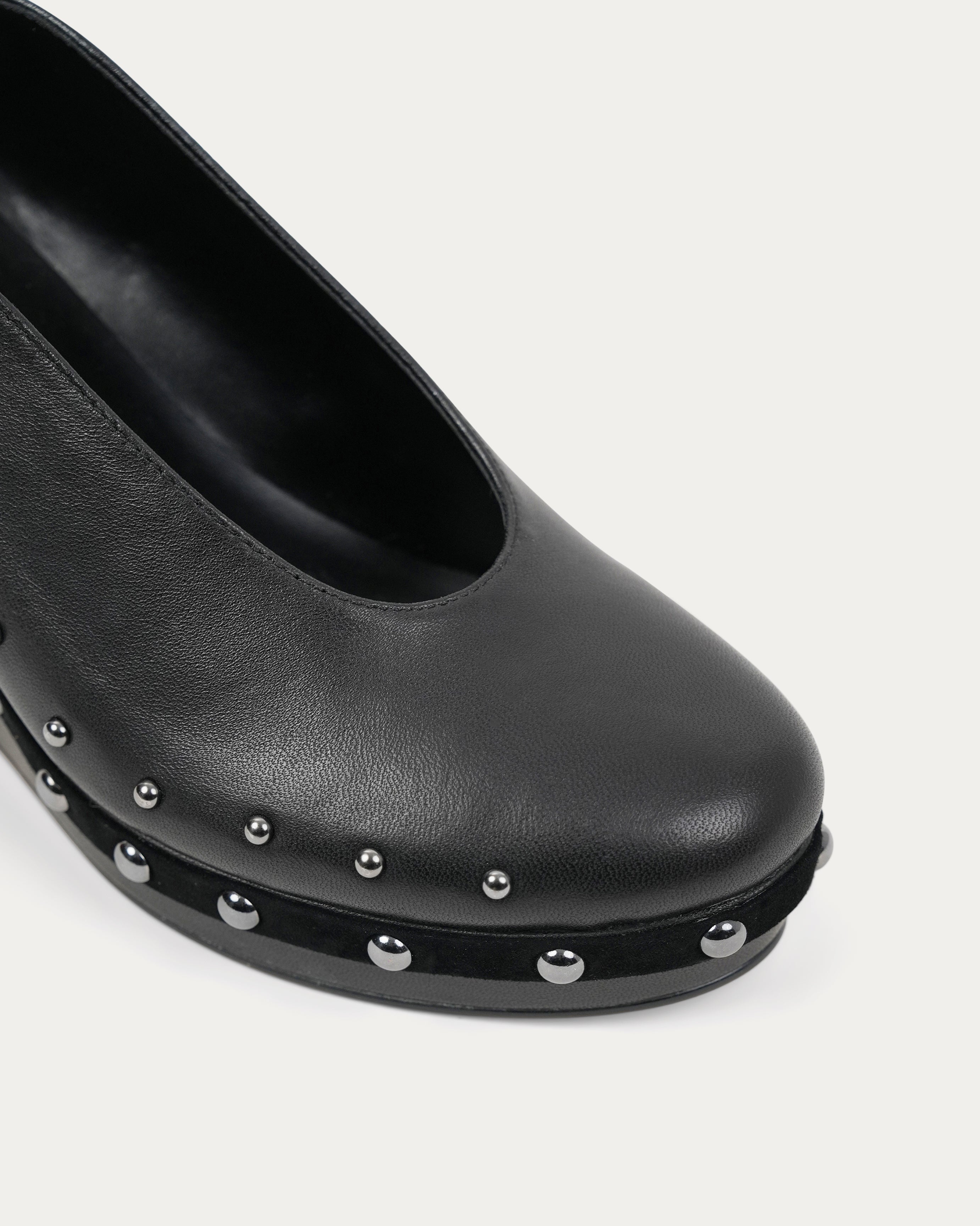 Black wedge sandal with studded details luxury leather Kuwait Shoes - KSA Shoes 