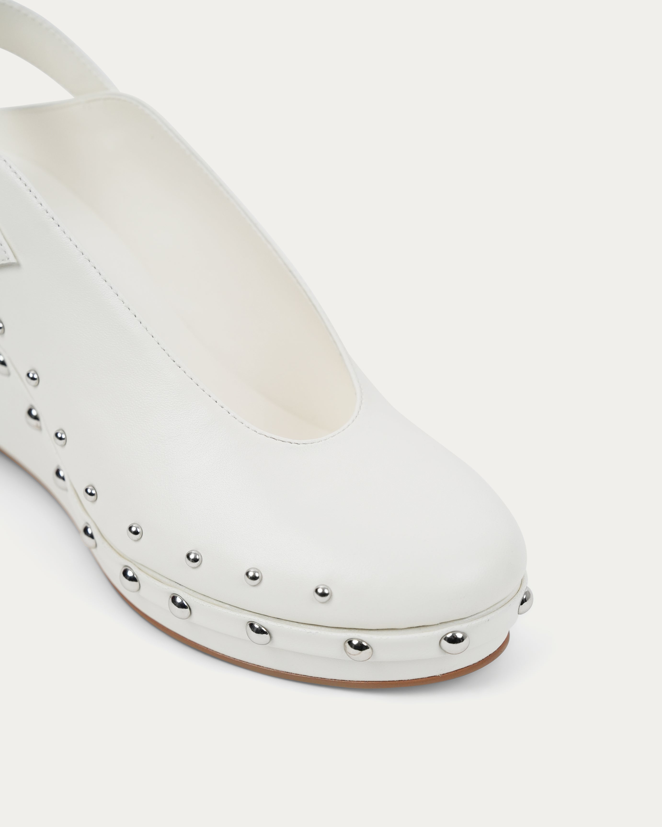 White wedge sandal with studded details luxury leather Kuwait Shoes - KSA Shoes 