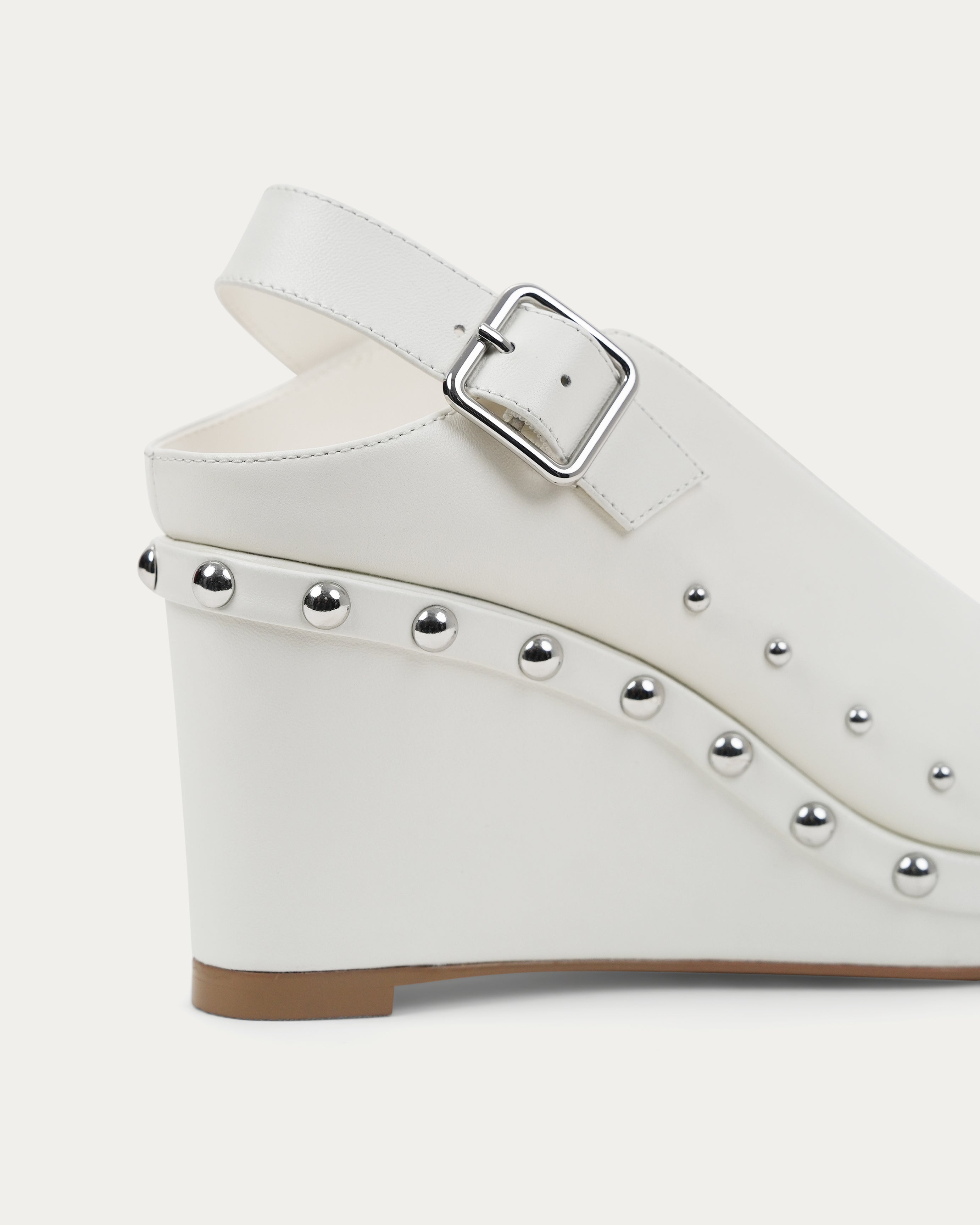 White wedge sandal with studded details luxury leather Kuwait Shoes - KSA Shoes 