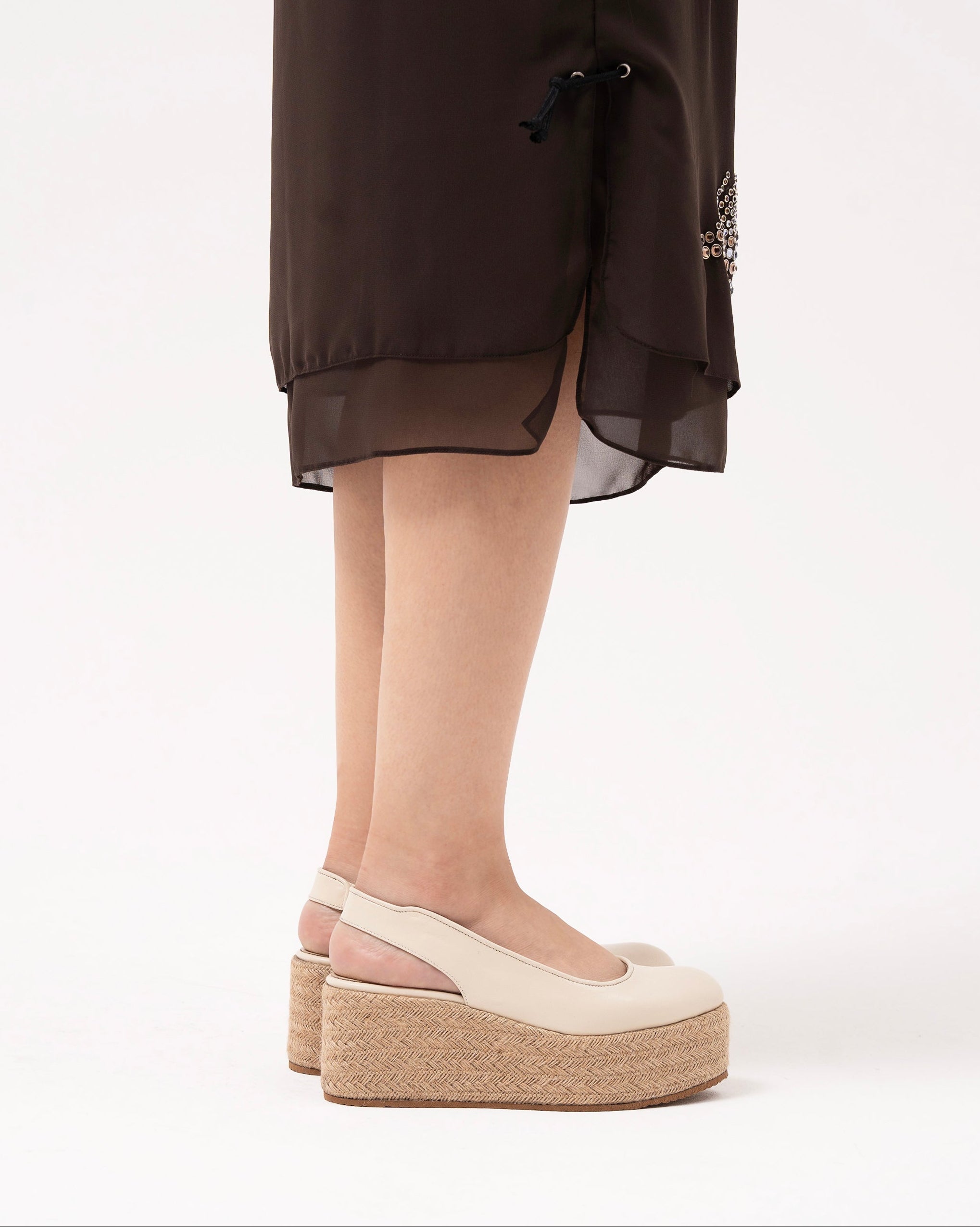 Beige platform sandal with jute wedge Kuwait leather shoes - KSA Luxury shoes - summer sandals 